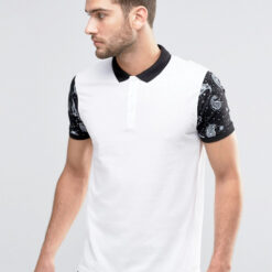 Bandana Sleeve Print Polo in White